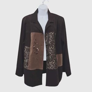 Notations Black and Brown Blazer jacket  with embroidery 1X 18
